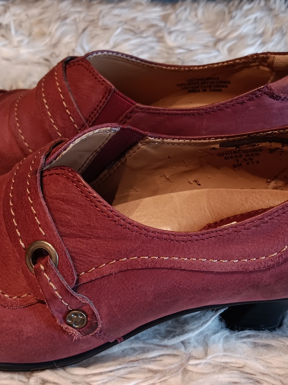 Earth Women's Burgundy Leather Heeled Loafers - Picture 7 of 8